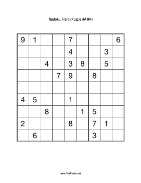 Sudoku - Hard A164 Printable Puzzle