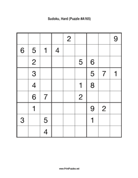 Sudoku - Hard A165 Printable Puzzle
