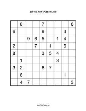 Sudoku - Hard A166 Printable Puzzle