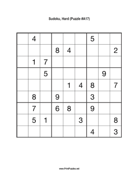 Sudoku - Hard A17 Printable Puzzle