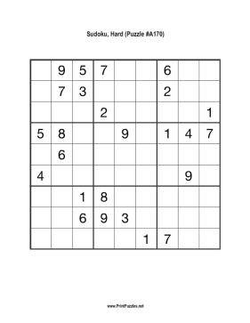 Sudoku - Hard A170 Printable Puzzle