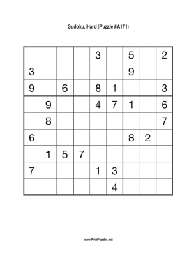Sudoku - Hard A171 Printable Puzzle