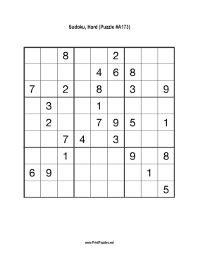 Sudoku - Hard A173 Printable Puzzle
