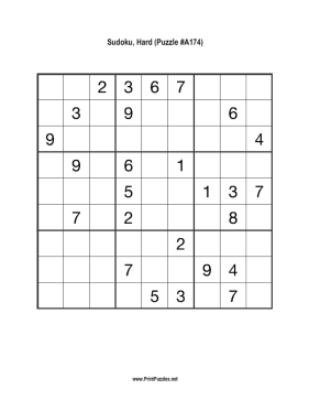 Sudoku - Hard A174 Printable Puzzle