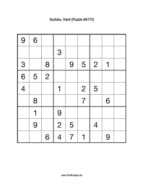 Sudoku - Hard A175 Printable Puzzle