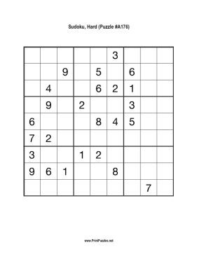 Sudoku - Hard A176 Printable Puzzle