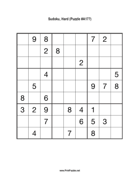 Sudoku - Hard A177 Printable Puzzle