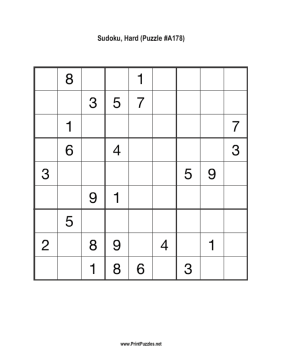 Sudoku - Hard A178 Printable Puzzle
