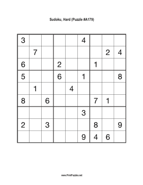 Sudoku - Hard A179 Printable Puzzle