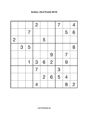 Sudoku - Hard A18 Printable Puzzle