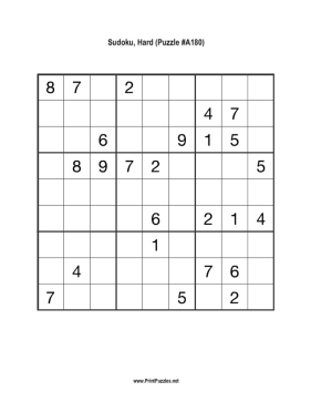 Sudoku - Hard A180 Printable Puzzle