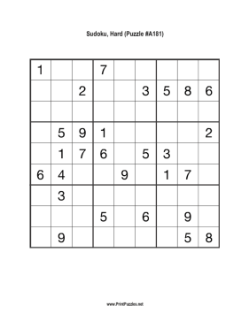Sudoku - Hard A181 Printable Puzzle