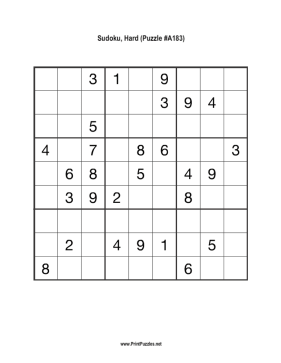 Sudoku - Hard A183 Printable Puzzle