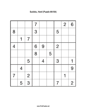 Sudoku - Hard A184 Printable Puzzle