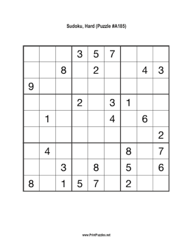 Sudoku - Hard A185 Printable Puzzle