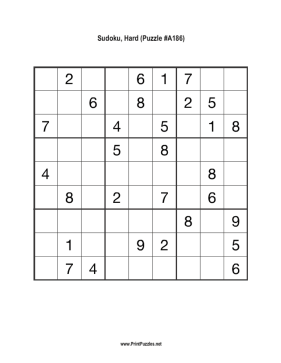 Sudoku - Hard A186 Printable Puzzle