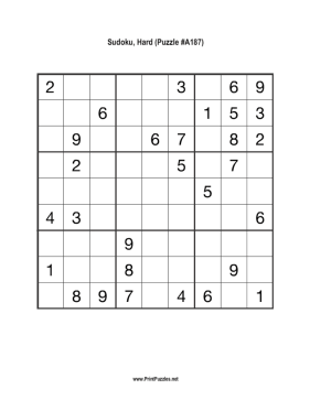 Sudoku - Hard A187 Printable Puzzle