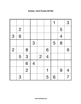 Sudoku - Hard A188 Printable Puzzle