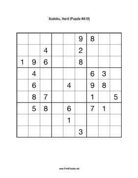 Sudoku - Hard A19 Printable Puzzle