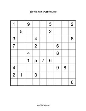 Sudoku - Hard A190 Printable Puzzle