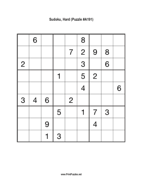 Sudoku - Hard A191 Printable Puzzle