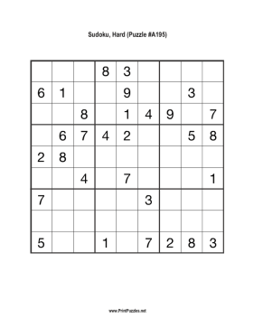 Sudoku - Hard A195 Printable Puzzle