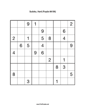 Sudoku - Hard A196 Printable Puzzle