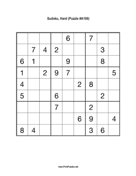 Sudoku - Hard A198 Printable Puzzle