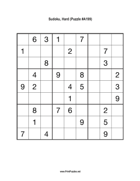 Sudoku - Hard A199 Printable Puzzle