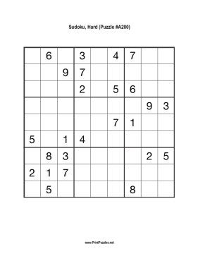 Sudoku - Hard A200 Printable Puzzle