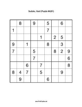 Sudoku - Hard A201 Printable Puzzle