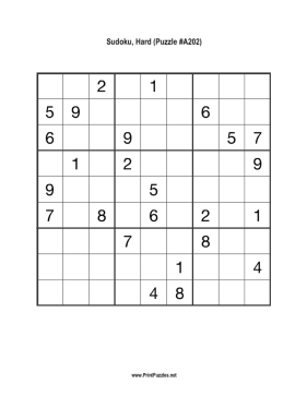 Sudoku - Hard A202 Printable Puzzle