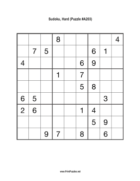 Sudoku - Hard A203 Printable Puzzle