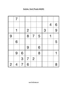 Sudoku - Hard A205 Printable Puzzle