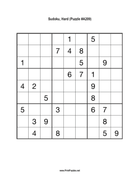 Sudoku - Hard A209 Printable Puzzle