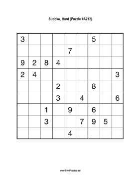 Sudoku - Hard A212 Printable Puzzle