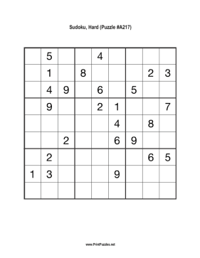 Sudoku - Hard A217 Printable Puzzle
