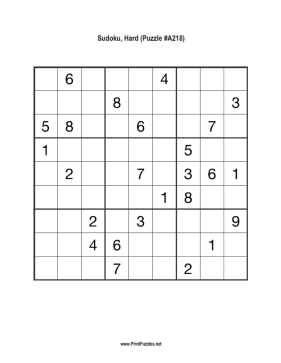 Sudoku - Hard A218 Printable Puzzle