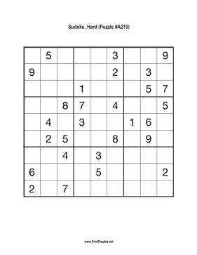 Sudoku - Hard A219 Printable Puzzle