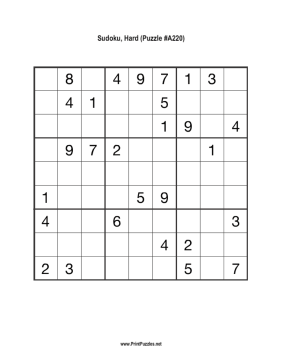 Sudoku - Hard A220 Printable Puzzle