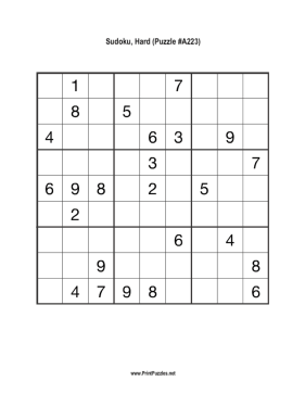 Sudoku - Hard A223 Printable Puzzle