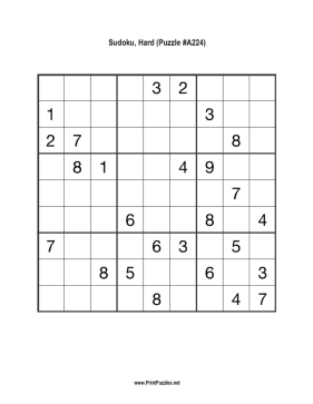 Sudoku - Hard A224 Printable Puzzle