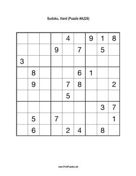 Sudoku - Hard A228 Printable Puzzle