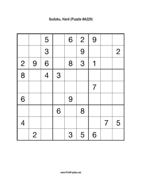 Sudoku - Hard A229 Printable Puzzle