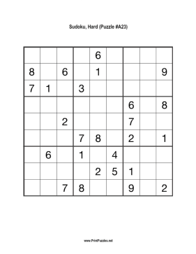 Sudoku - Hard A23 Printable Puzzle