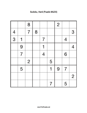 Sudoku - Hard A235 Printable Puzzle