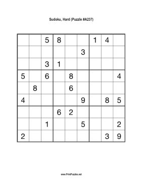 Sudoku - Hard A237 Printable Puzzle