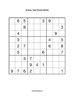 Sudoku - Hard A238 Printable Puzzle