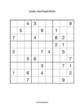 Sudoku - Hard A239 Printable Puzzle