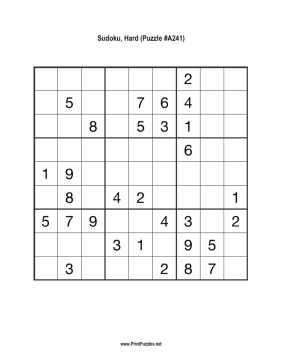 Sudoku - Hard A241 Printable Puzzle